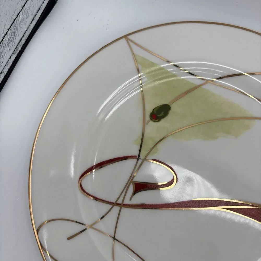 Pier 1 Imports Martini Glass Appetizer Salad Plates Set of 4 Gold Rim 7.5
